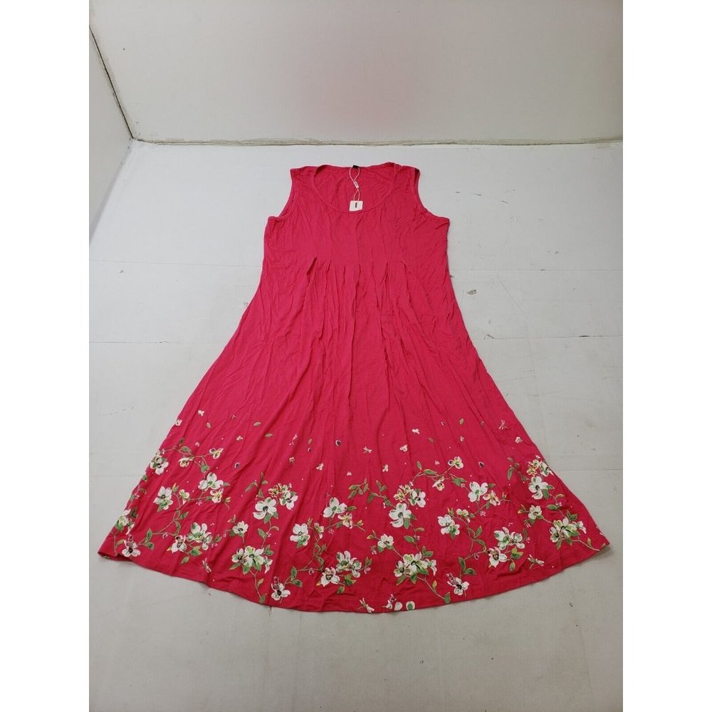 Kilig Womens Dress Tank Sleeveless Round Neck Floral Hot Pink Size M NWT